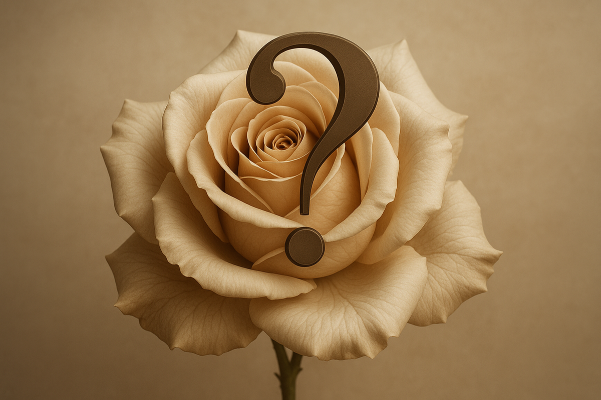 Genere moi une rose beige avec un point d’interrogation qui la traverse